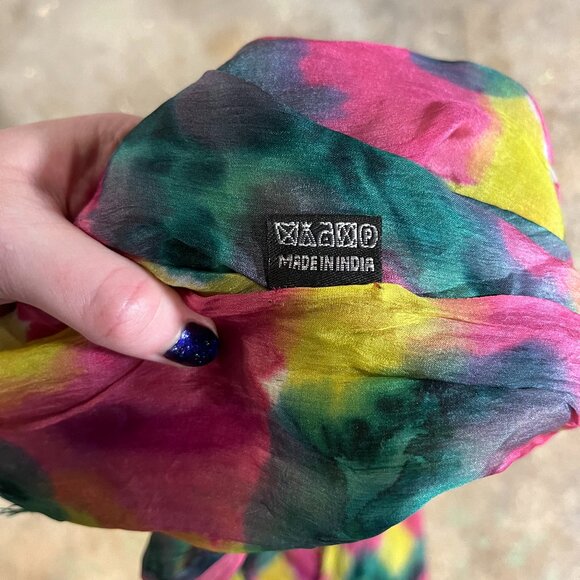 100% Silk Colorful Watercolor Tie-dye Scarf Lightweight Anthropologie - Picture 4 of 4